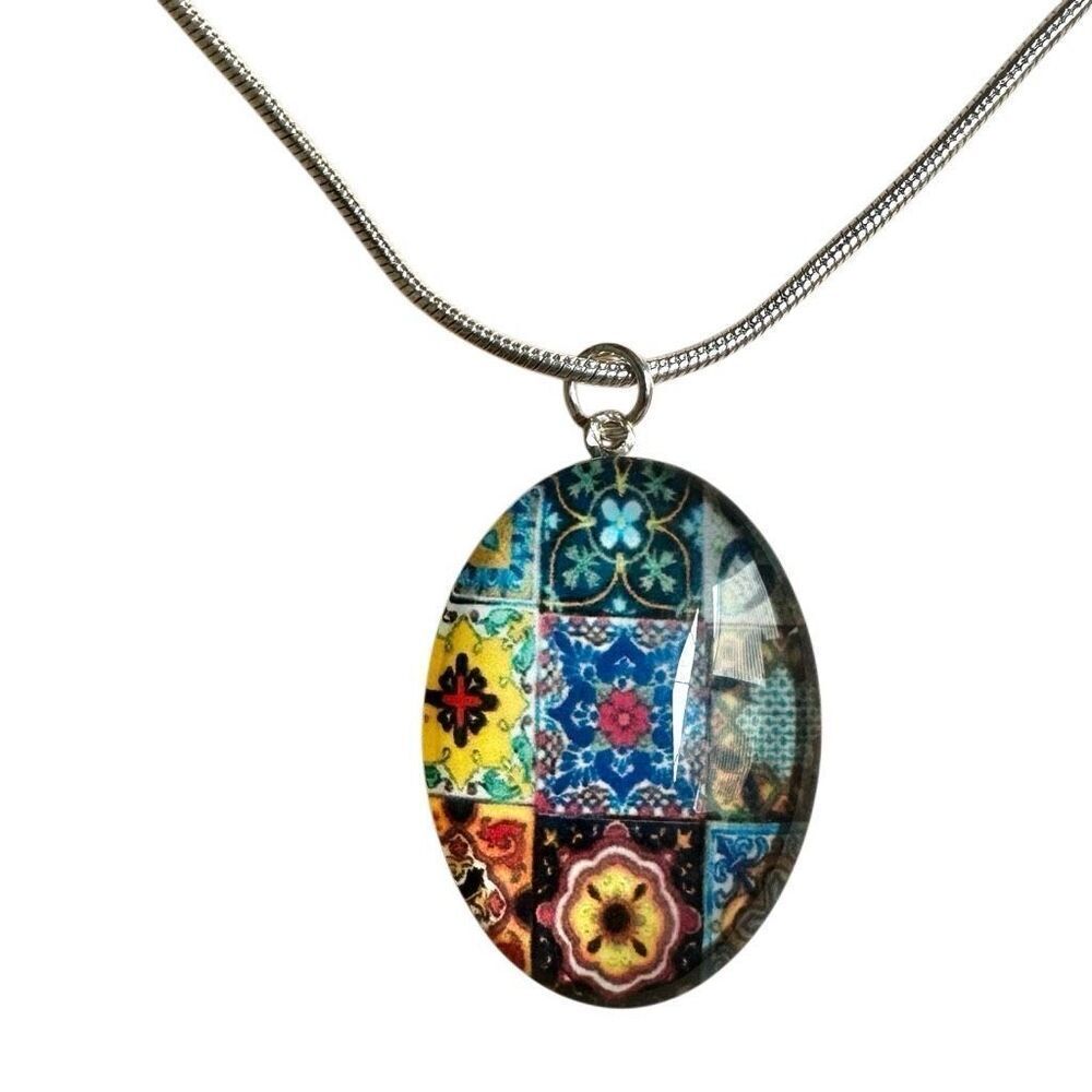 Colorful Tile Mosaic Pendant Necklace